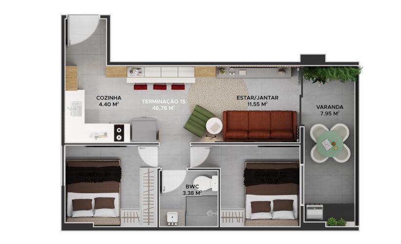 APARTAMENTO 02 QUARTOS